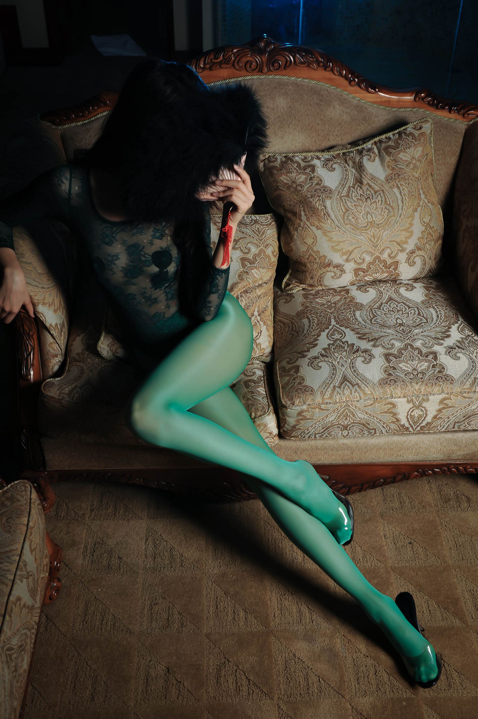 [丝间舞美女] NO.534-绿色连裤袜异样的性感1